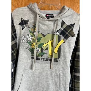 Handmade Upcycle Hoodie SweatshirtGray MTV graphic, Oversized Women's L